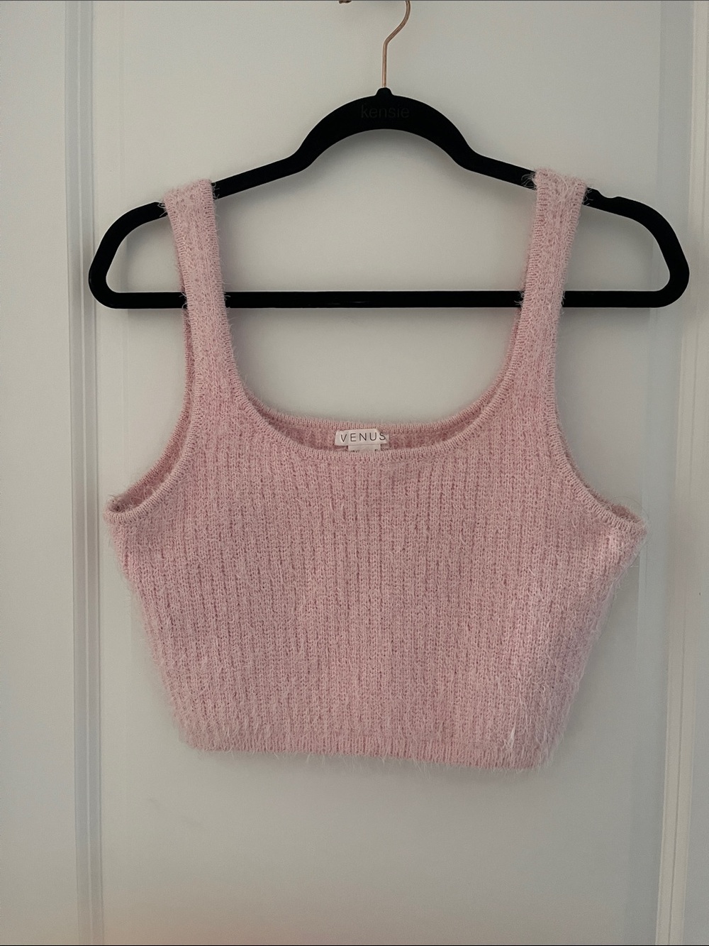 VENUS Blush Fuzzy Knit Crop Tank